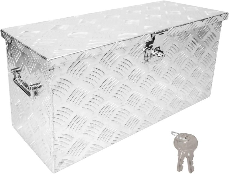 Edicapo 24 Inch Tool Box Flatbox Truck Bed Toolbox,RV Storage Organizer,Truck Tools Chest Box With Side Handle & Lock KeysCompatible with Trailer Pickup,Silver Aluminum 5 Bar Tread(24.2"x10.4"x11.8") - Image 1